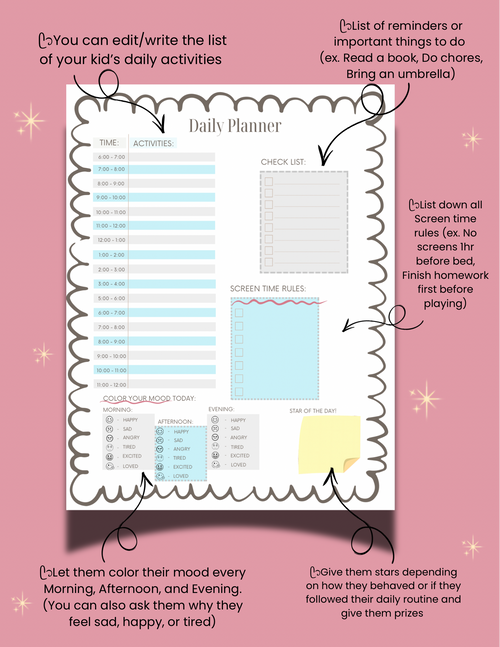 Daily & Weekly Planner for Kids | PDF, Printable, Editable | Includes FREE Stickers (for bundle order)
