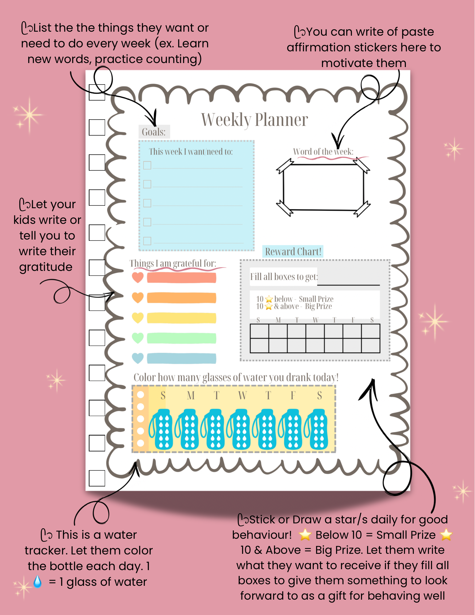 Daily & Weekly Planner for Kids | PDF, Printable, Editable | Includes FREE Stickers (for bundle order)