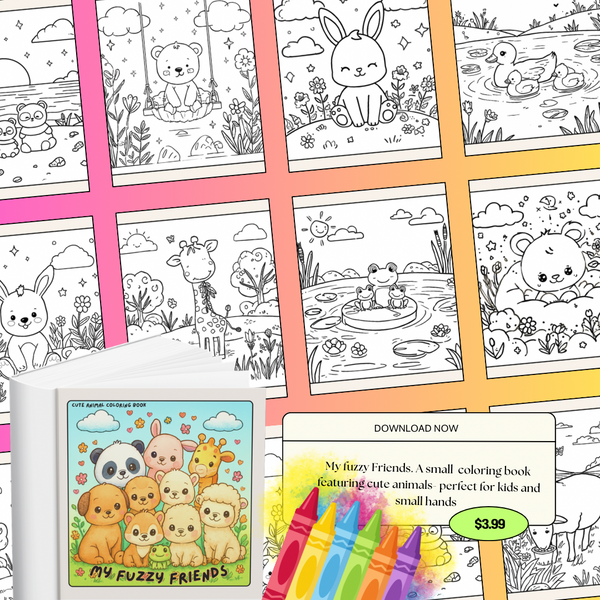 Coloring Book for Kids | Cute 10 pages Animal Coloring Book | Printable PDF | Square coloring Book